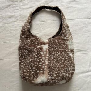 Brown faux fur deer print hobo bag coquette Bambi unique styling